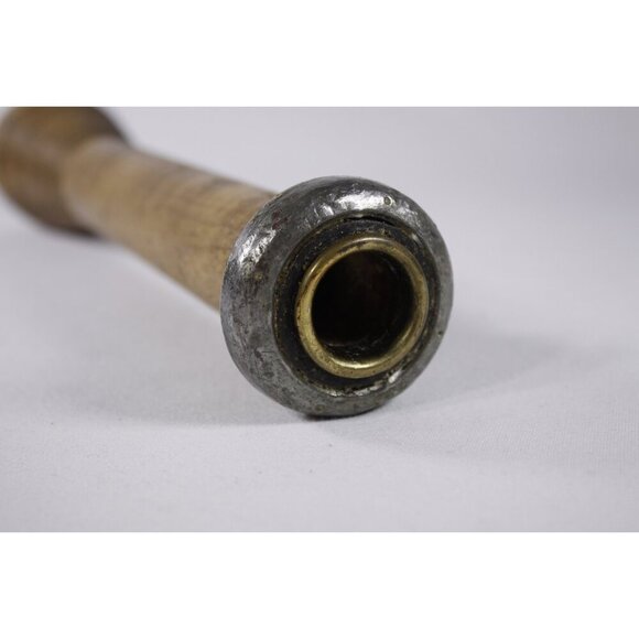 Antique yarn bobbin candlestick holder + 2 Delft blue candles Porceleyne fles, - Picture 6 of 10